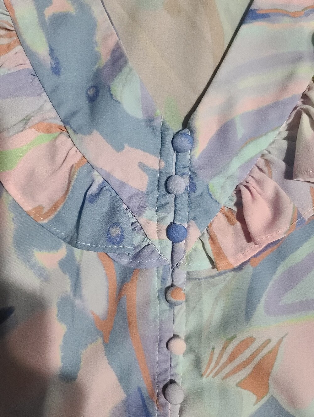 French Connection Dalla Hallie Recycled Sheer Ruffle Blouse Baja Blue XL